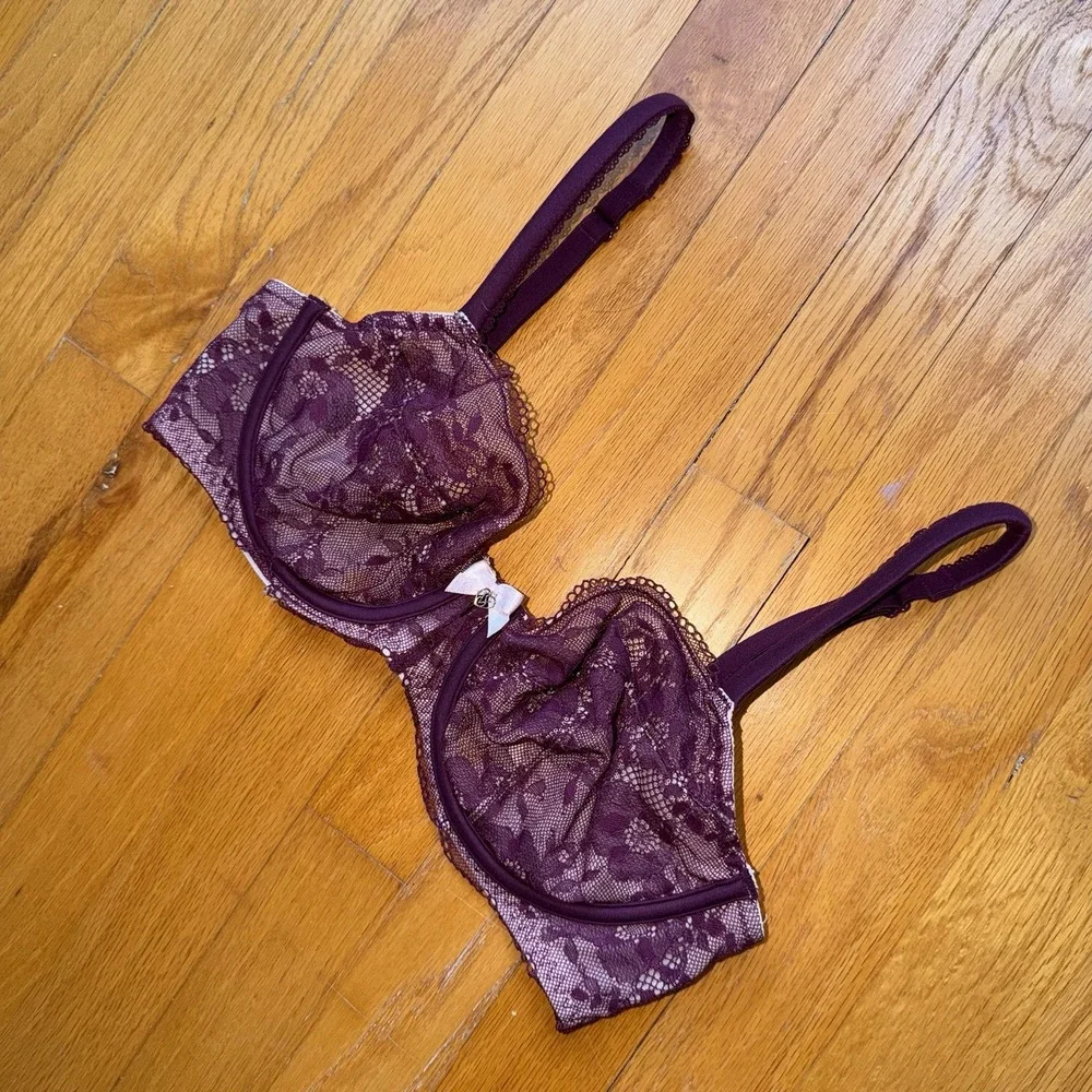 Victorias Secret Bra 34D Lace Underwire Purple Unlined Demi Body By Victoria - Picture 2 of 7